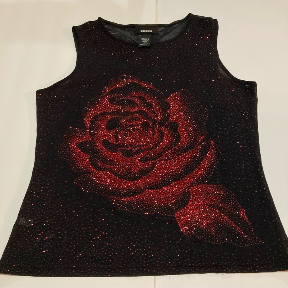 Express sheer mesh top black and red